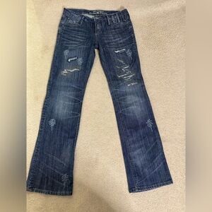 size 8 Size 30 brand PARASUCO Women's Distressed Dark Blue Straight Leg jeans
